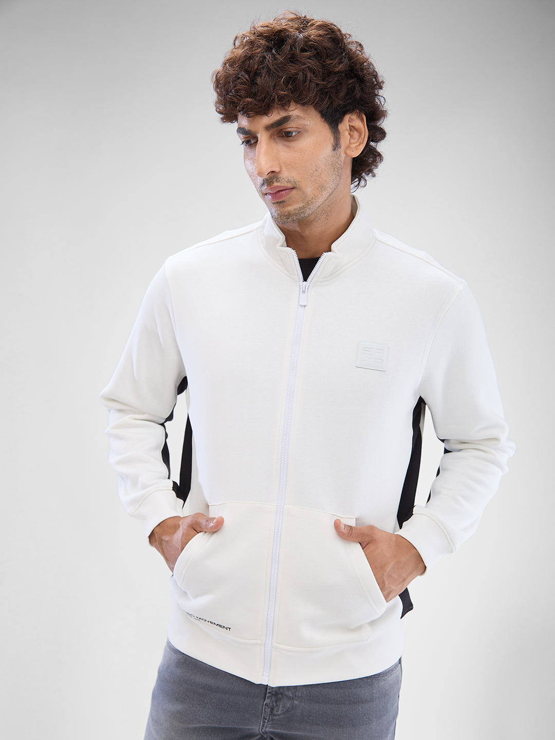 Spykar White Cotton Poly Full Sleeve Sweatshirt For Men