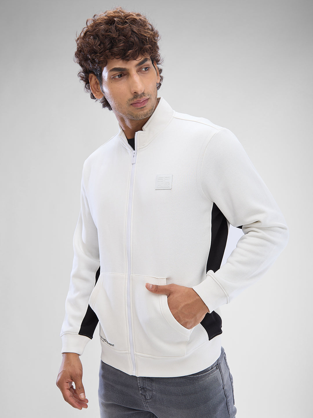 Spykar White Cotton Poly Full Sleeve Sweatshirt For Men