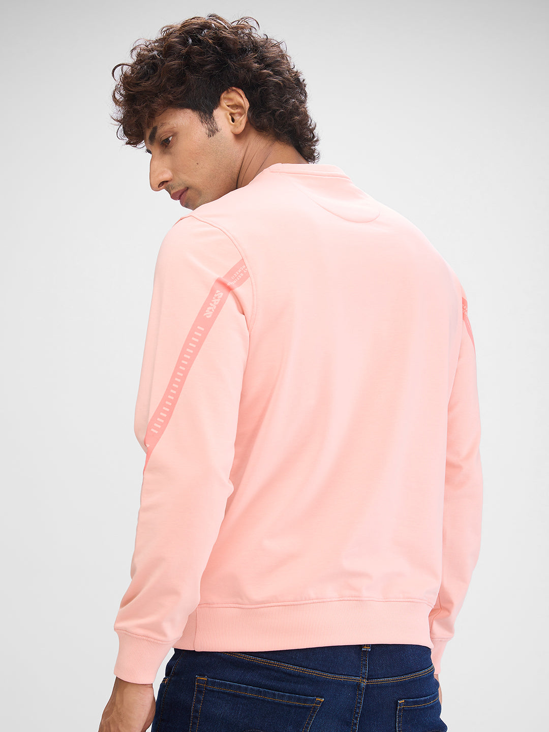 Spykar Peach Pink Cotton Poly Full Sleeve Sweatshirt For Men