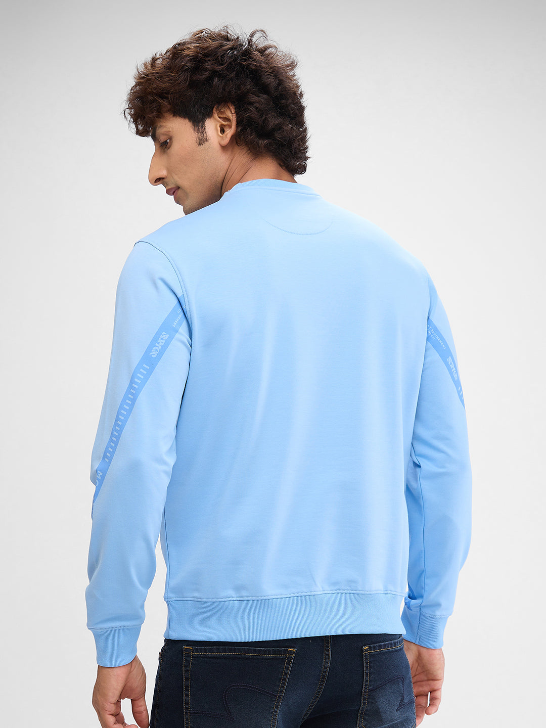 Spykar Powder Blue Cotton Poly Full Sleeve Sweatshirt For Men