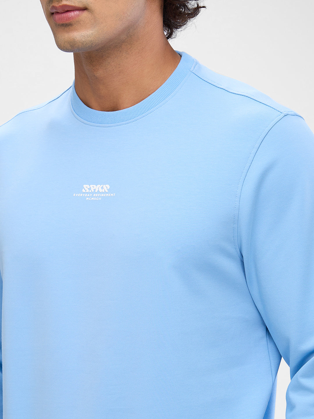 Spykar Powder Blue Cotton Poly Full Sleeve Sweatshirt For Men