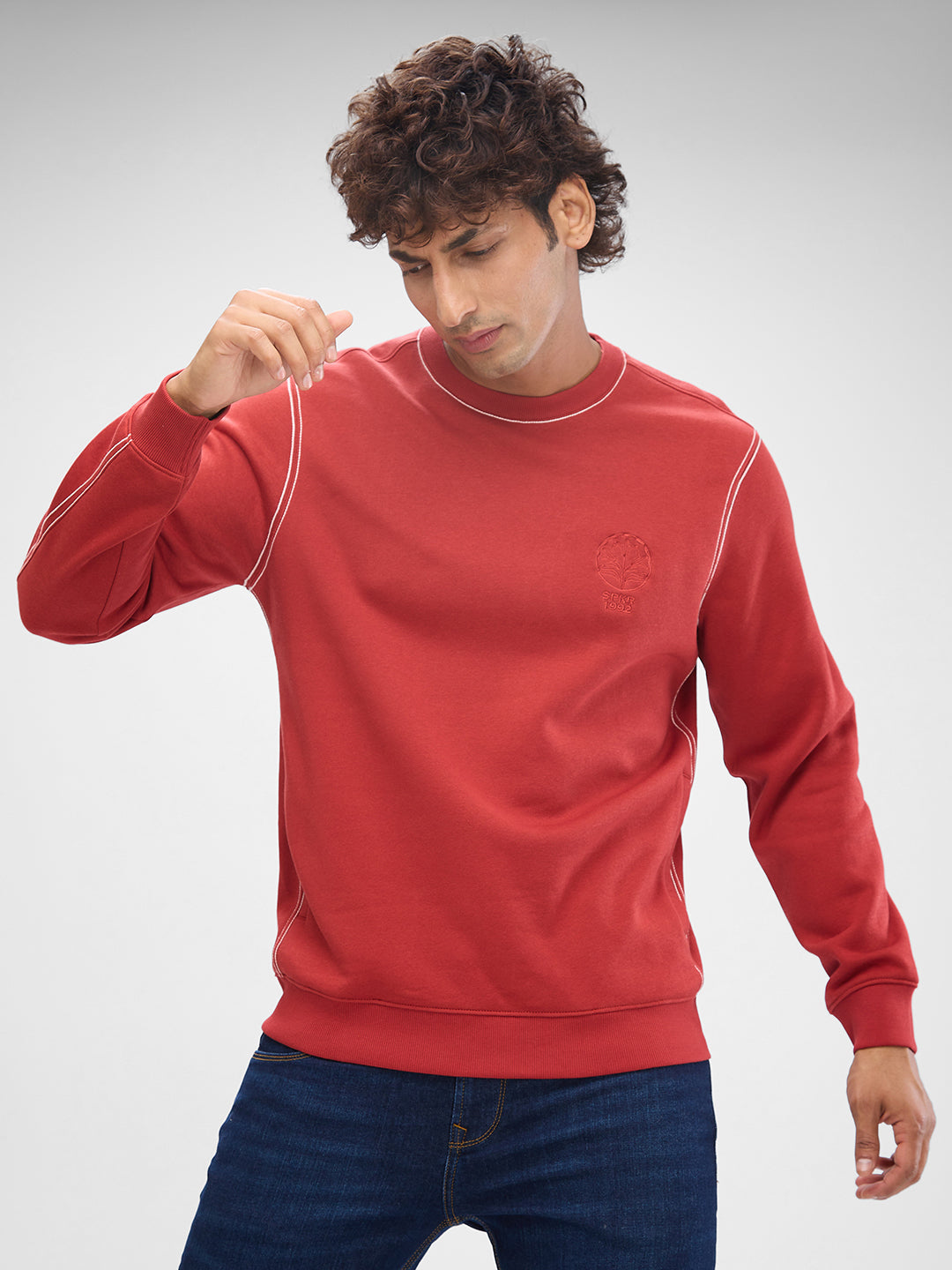 Spykar Burnt Orange Cotton Poly Full Sleeve Sweatshirt For Men