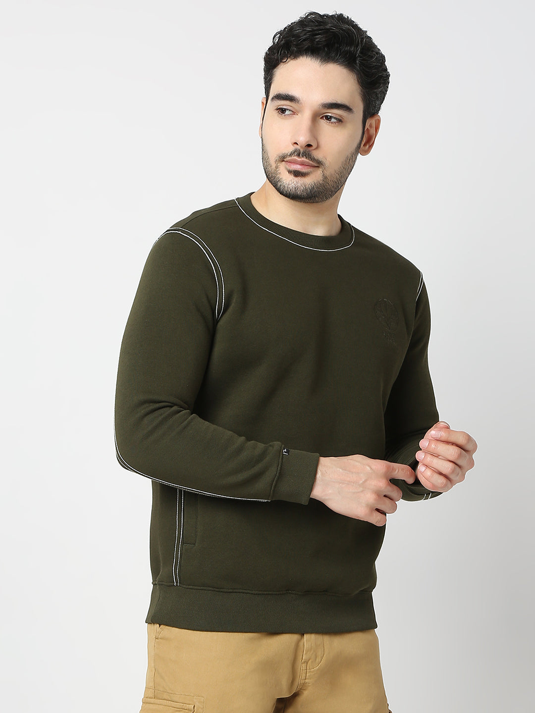 Spykar Rifle Green Slim Fit Full Sleeves Sweatshirt For Men