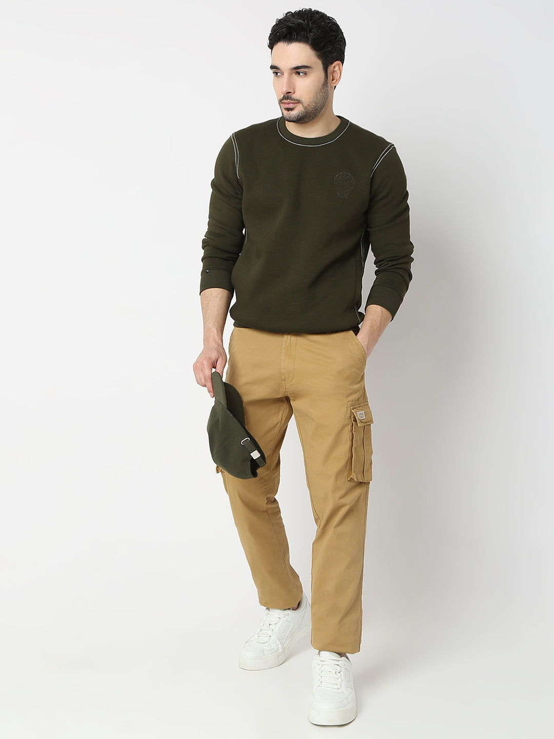 Spykar Rifle Green Slim Fit Full Sleeves Sweatshirt For Men