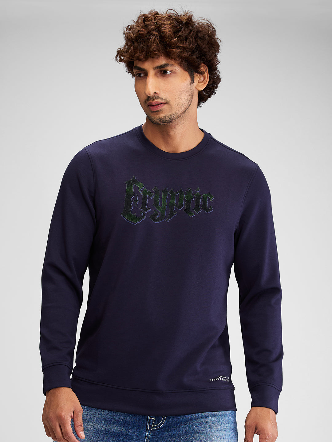 Spykar Men Solid Blue Regular Fit Full Sleeves Sweat Shirts