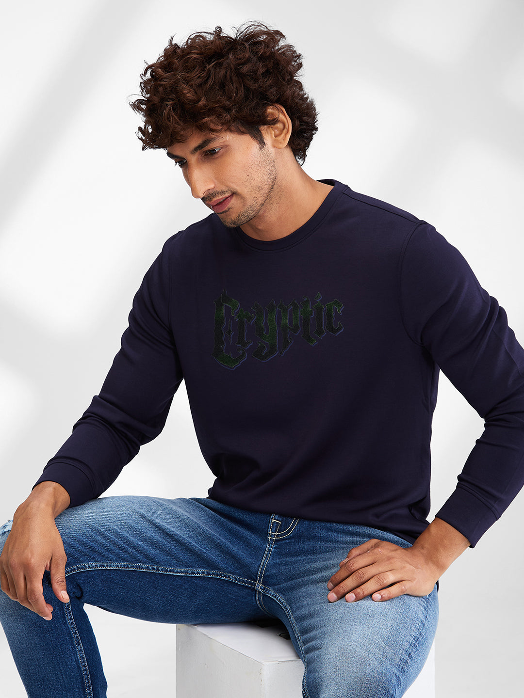 Spykar Men Solid Blue Regular Fit Full Sleeves Sweat Shirts