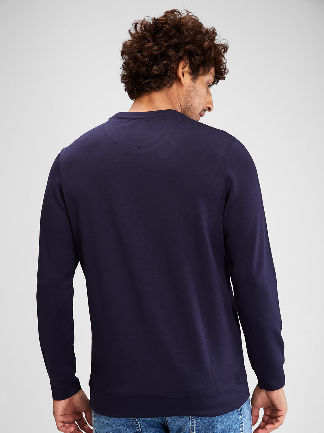 Spykar Men Solid Blue Regular Fit Full Sleeves Sweat Shirts