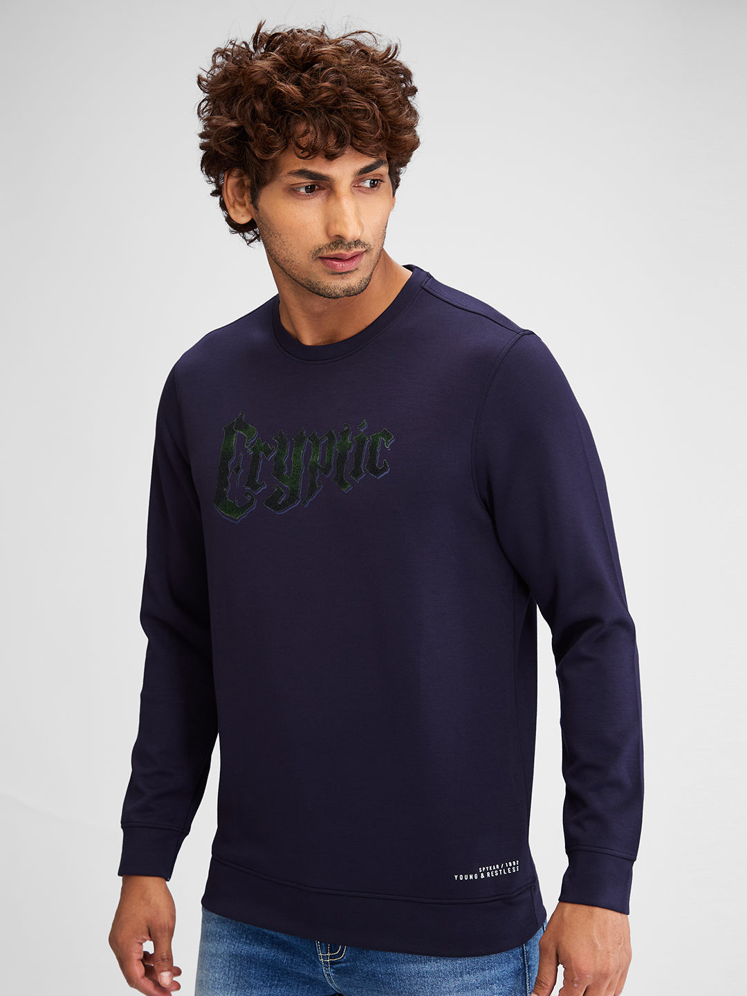 Spykar Men Solid Blue Regular Fit Full Sleeves Sweat Shirts