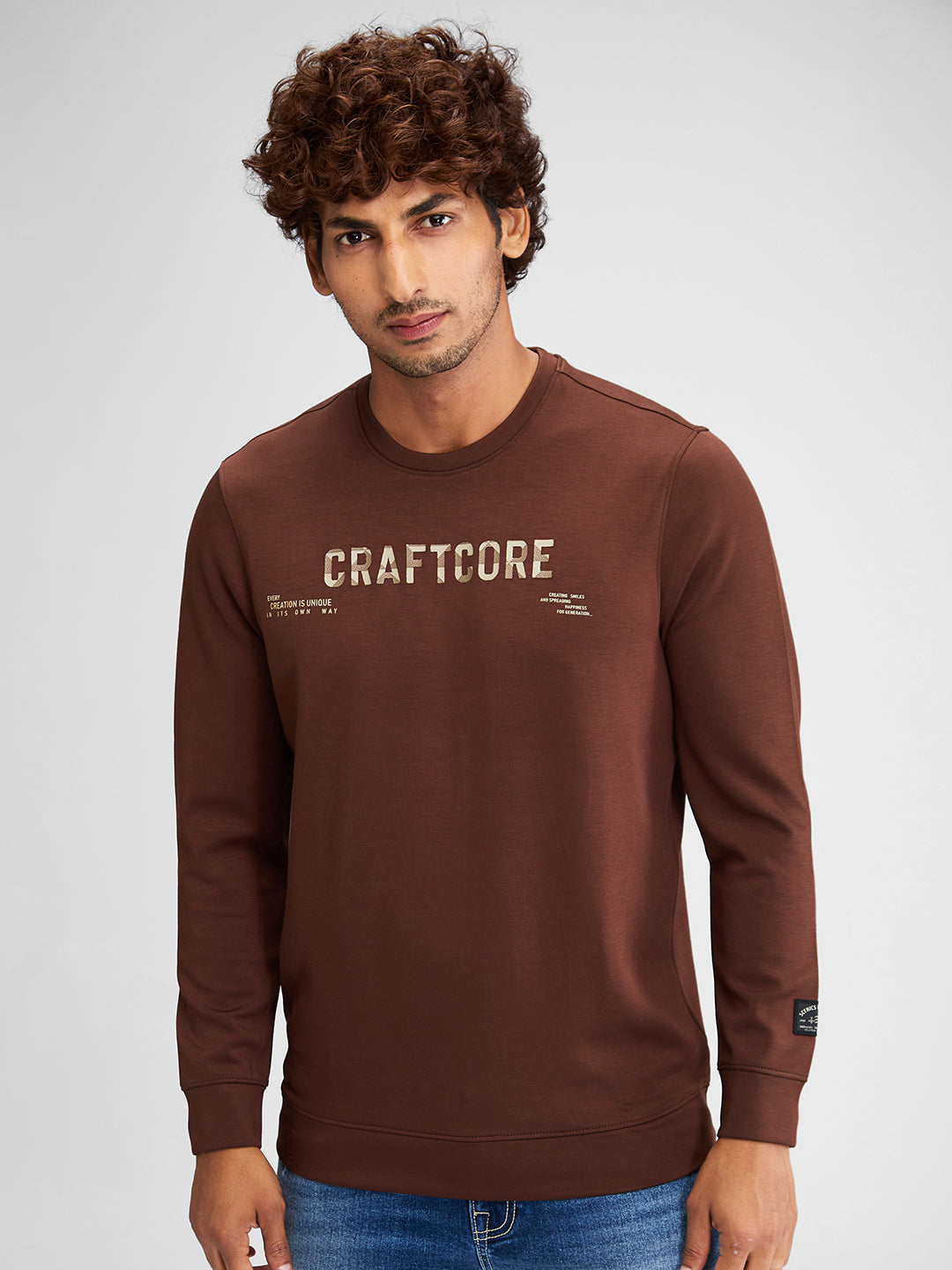 Spykar Men Solid Brown Slim Fit Full Sleeves Sweat Shirts