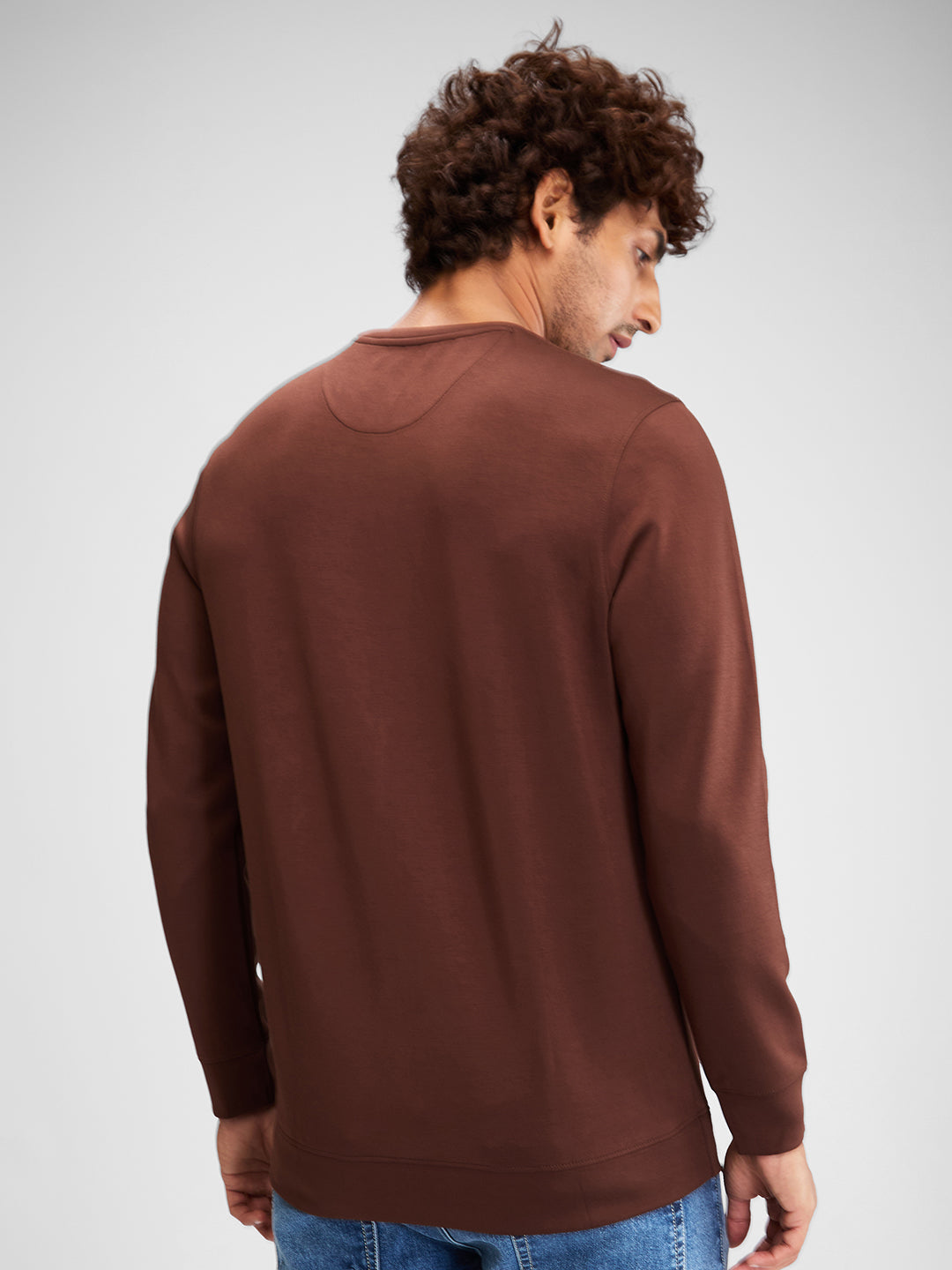 Spykar Men Solid Brown Slim Fit Full Sleeves Sweat Shirts