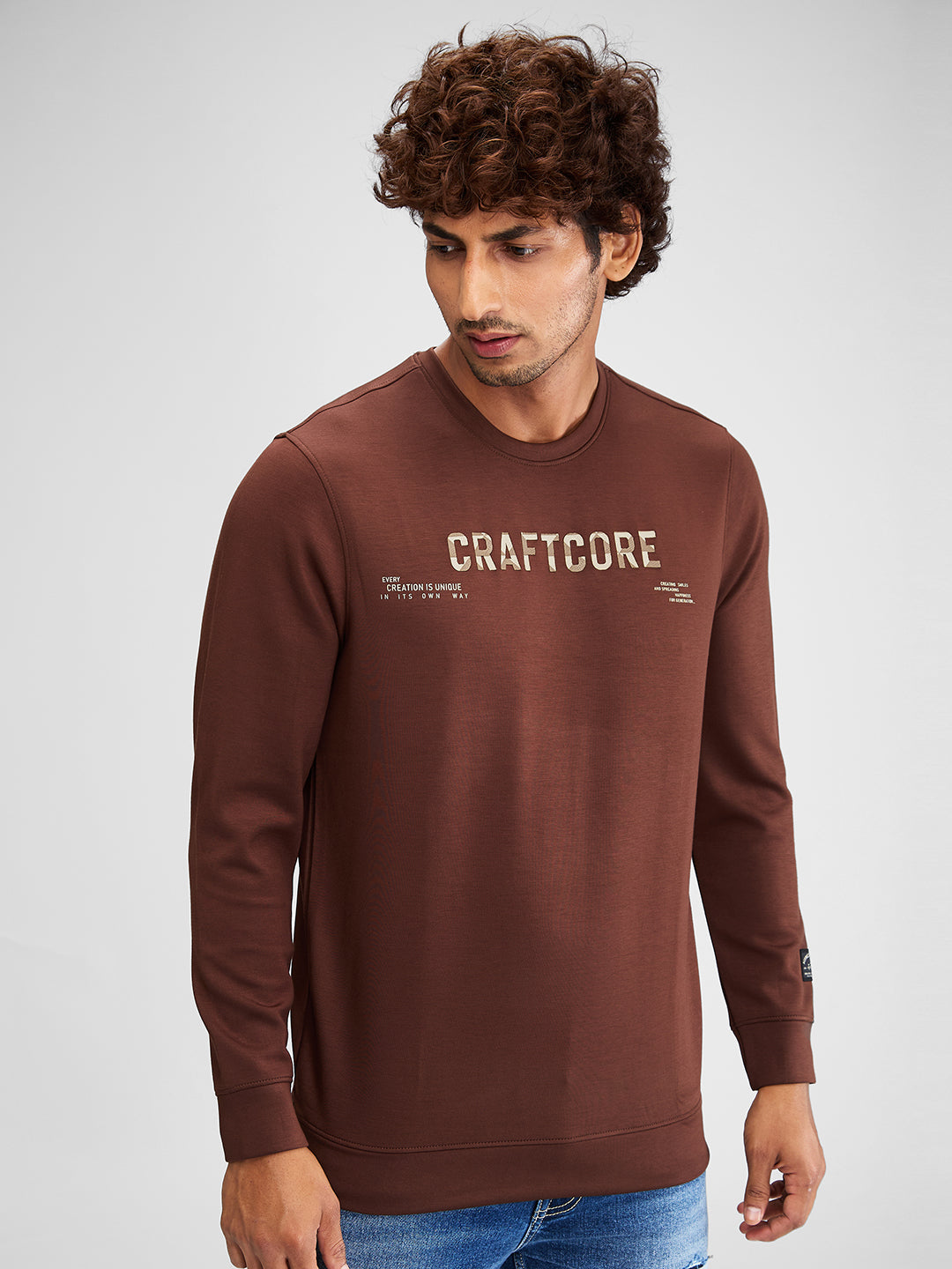 Spykar Men Solid Brown Slim Fit Full Sleeves Sweat Shirts