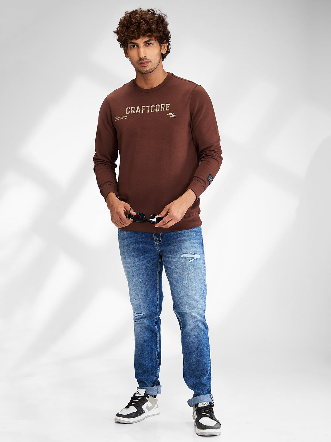 Spykar Men Solid Brown Slim Fit Full Sleeves Sweat Shirts