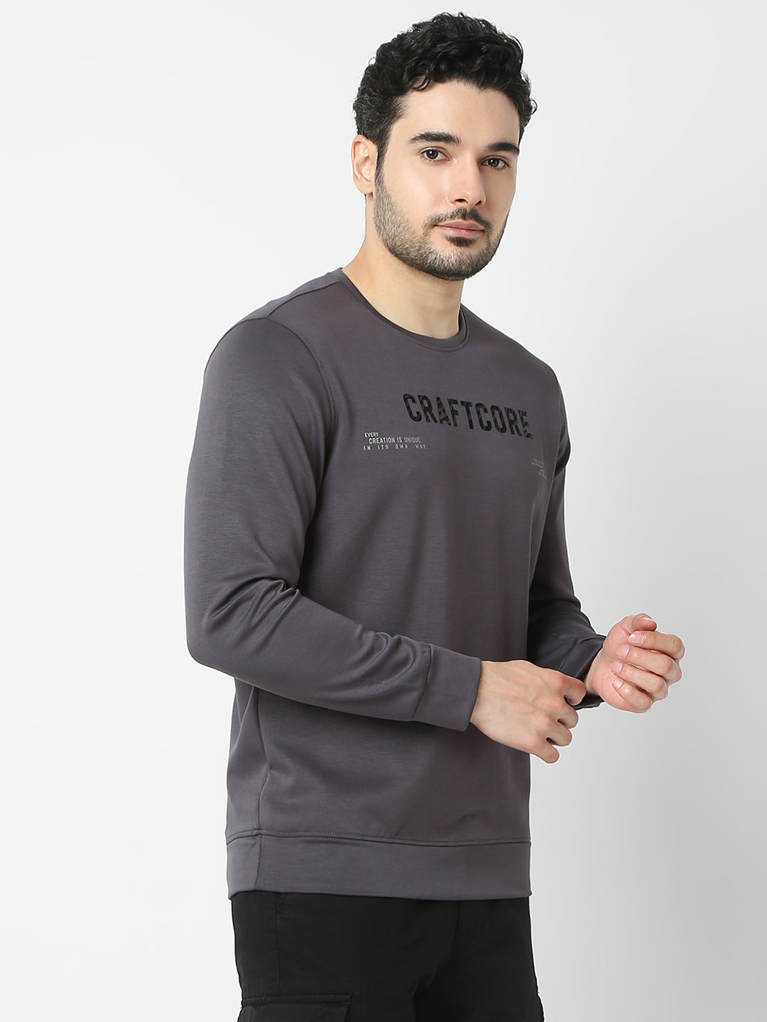 Spykar Slate Grey Slim Fit Full Sleeves Sweatshirt For Men