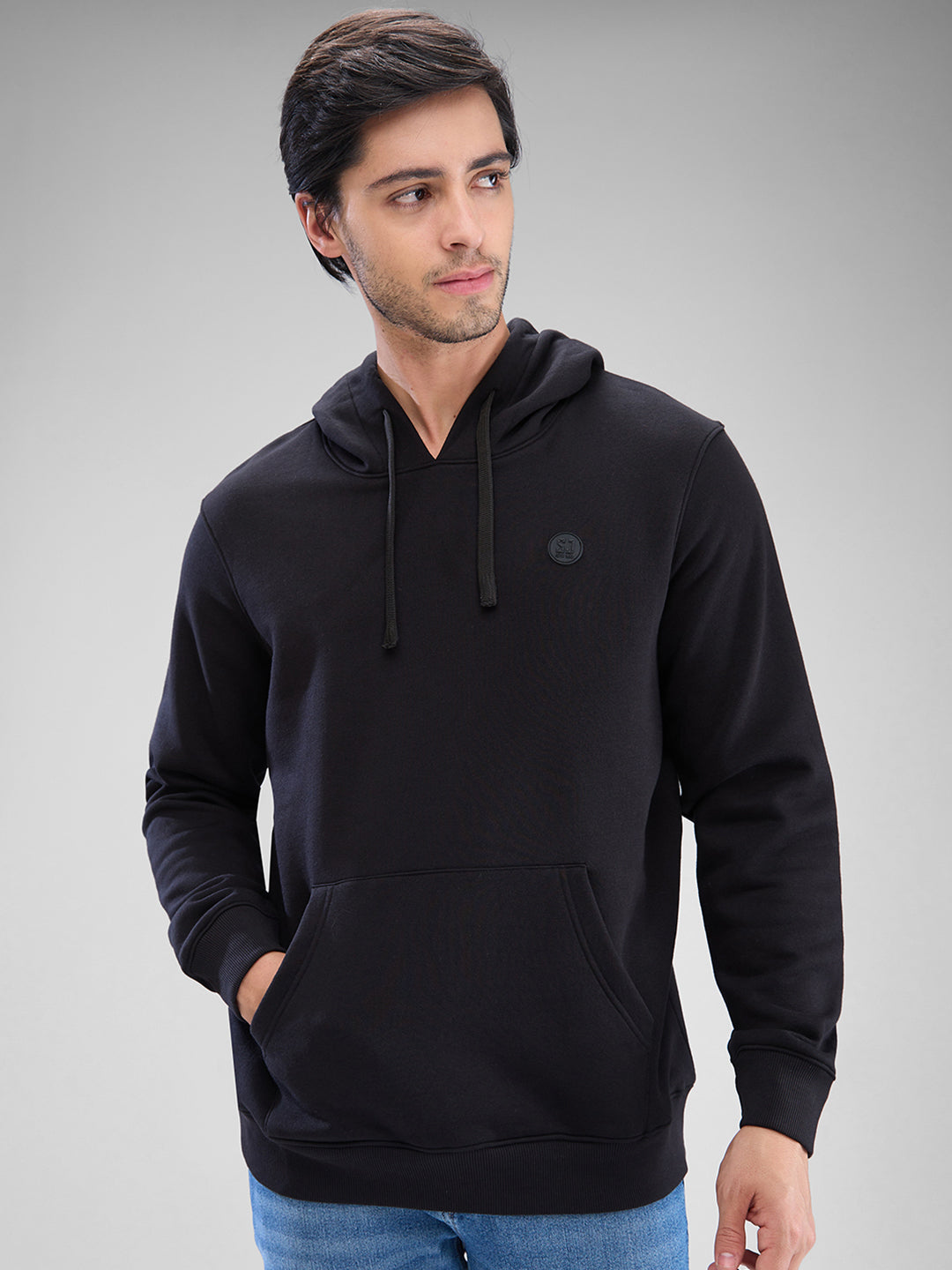 Spykar Black Cotton Poly Full Sleeve Sweatshirt For Men