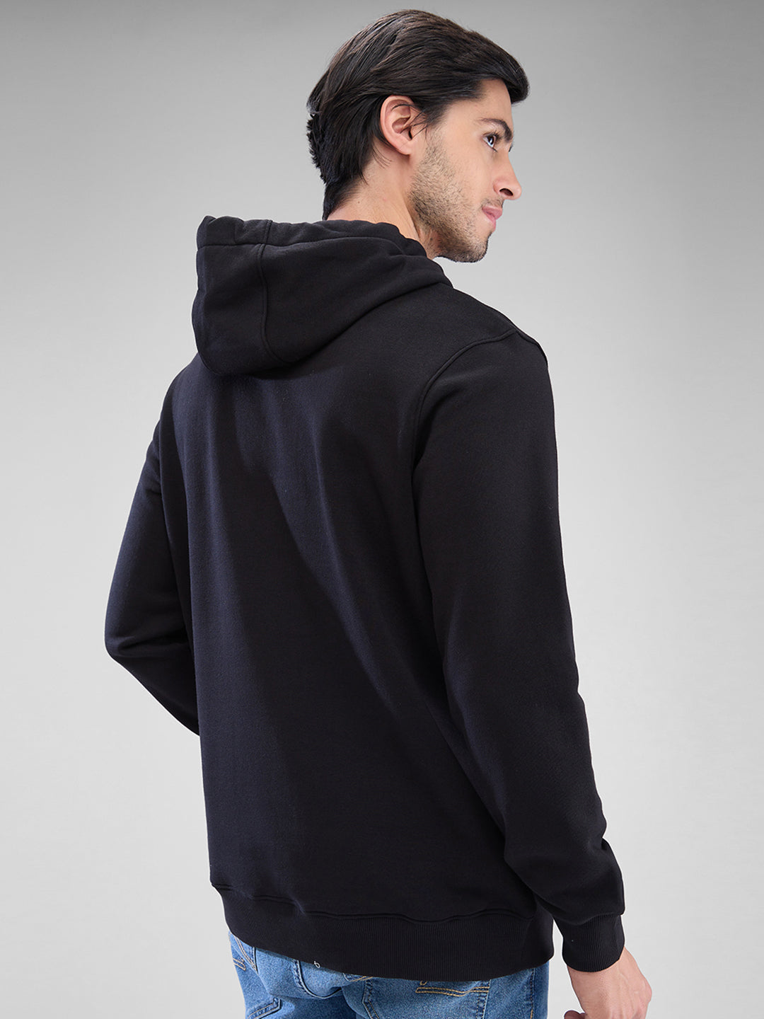 Spykar Black Cotton Poly Full Sleeve Sweatshirt For Men