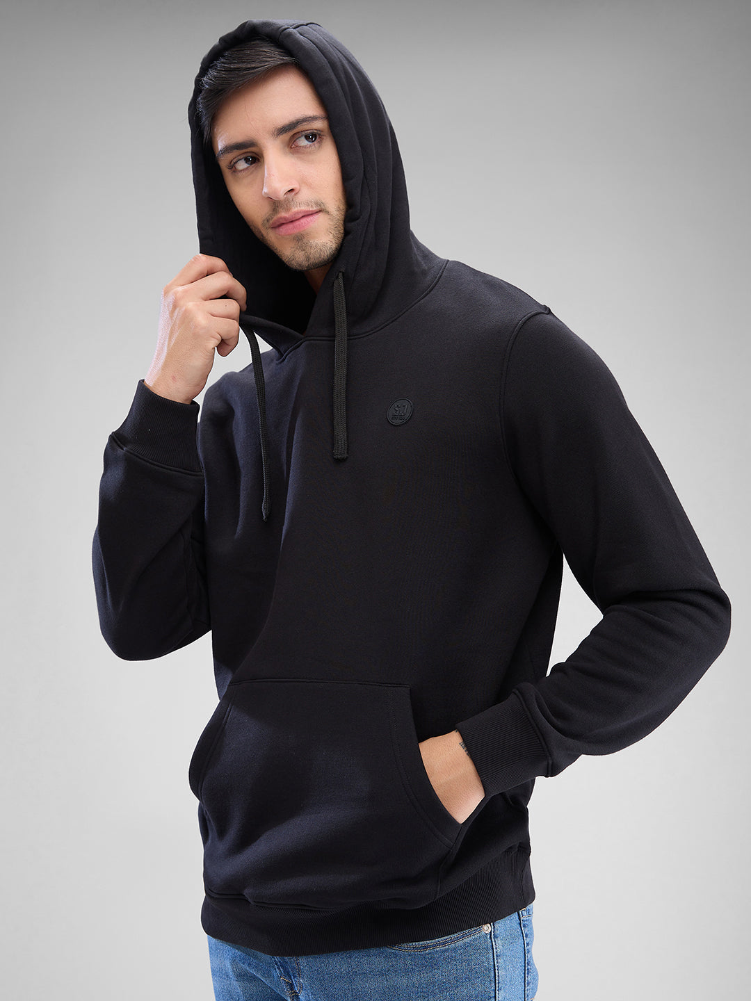 Spykar Black Cotton Poly Full Sleeve Sweatshirt For Men