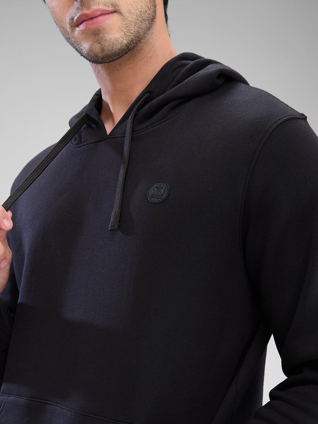 Spykar Black Cotton Poly Full Sleeve Sweatshirt For Men