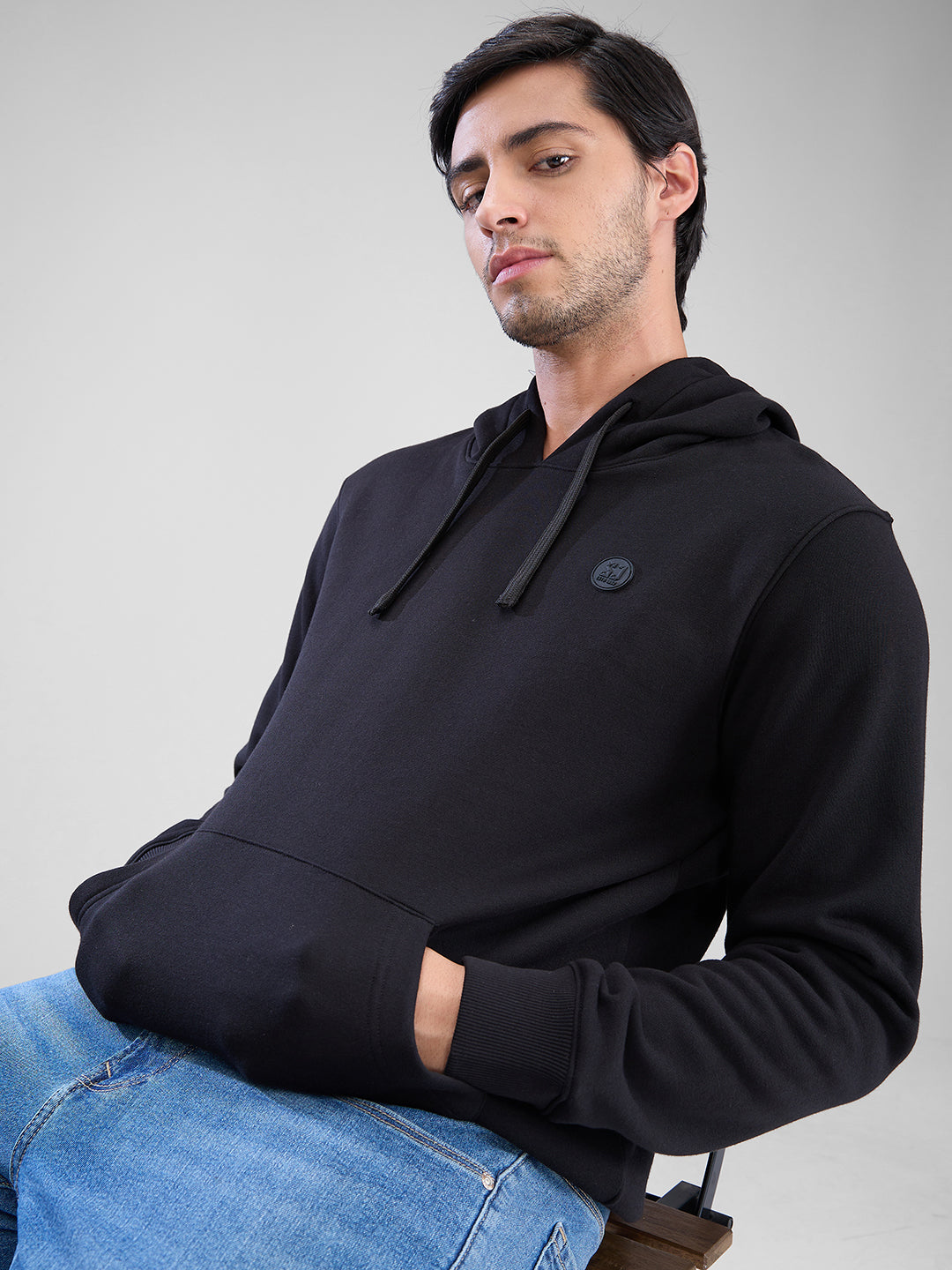 Spykar Black Cotton Poly Full Sleeve Sweatshirt For Men