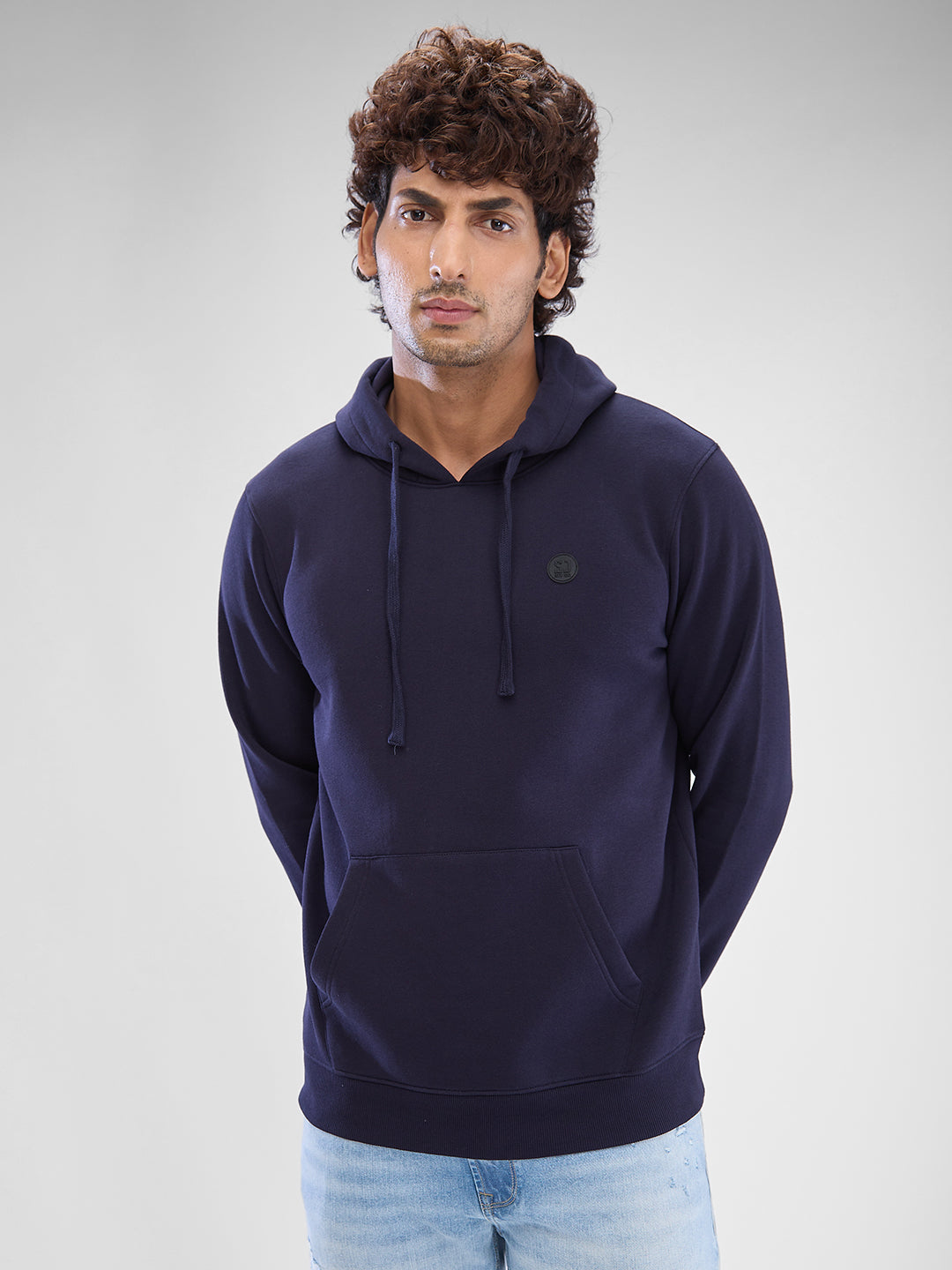 Spykar Navy Blue Cotton Poly Full Sleeve Sweatshirt For Men