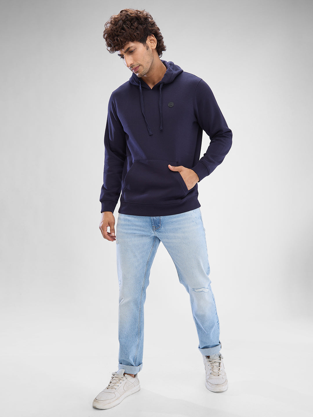 Spykar Navy Blue Cotton Poly Full Sleeve Sweatshirt For Men