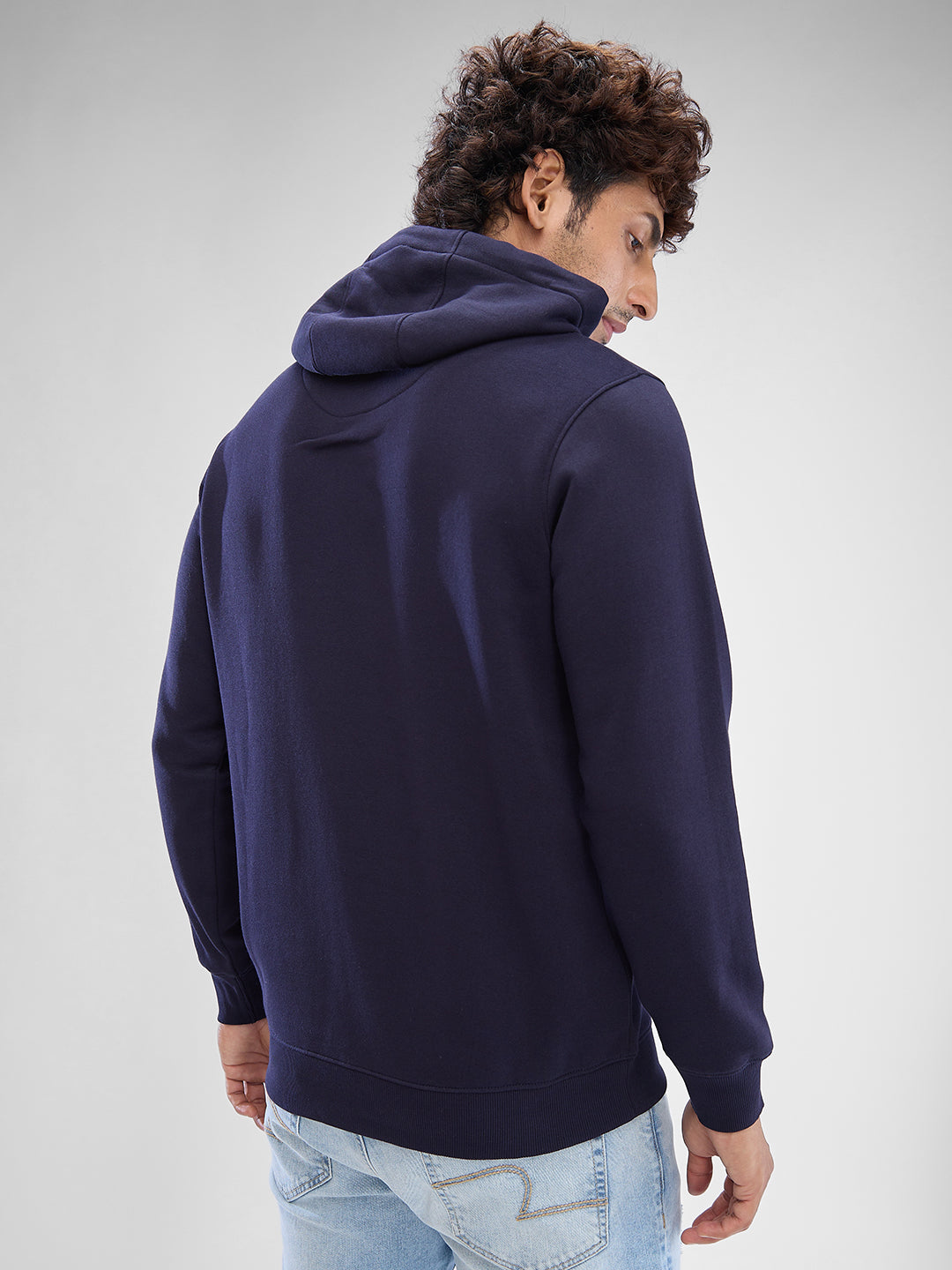 Spykar Navy Blue Cotton Poly Full Sleeve Sweatshirt For Men