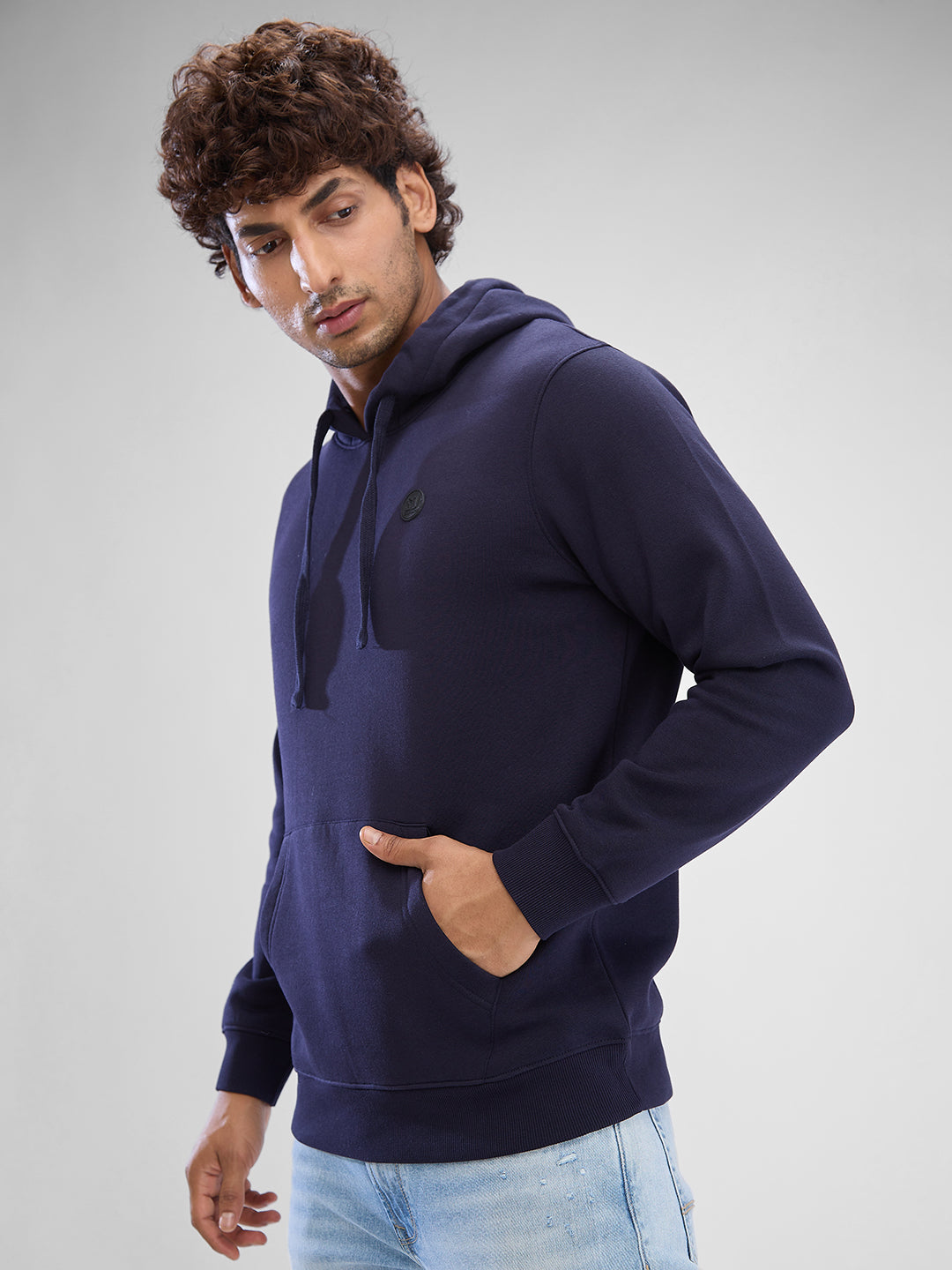 Spykar Navy Blue Cotton Poly Full Sleeve Sweatshirt For Men