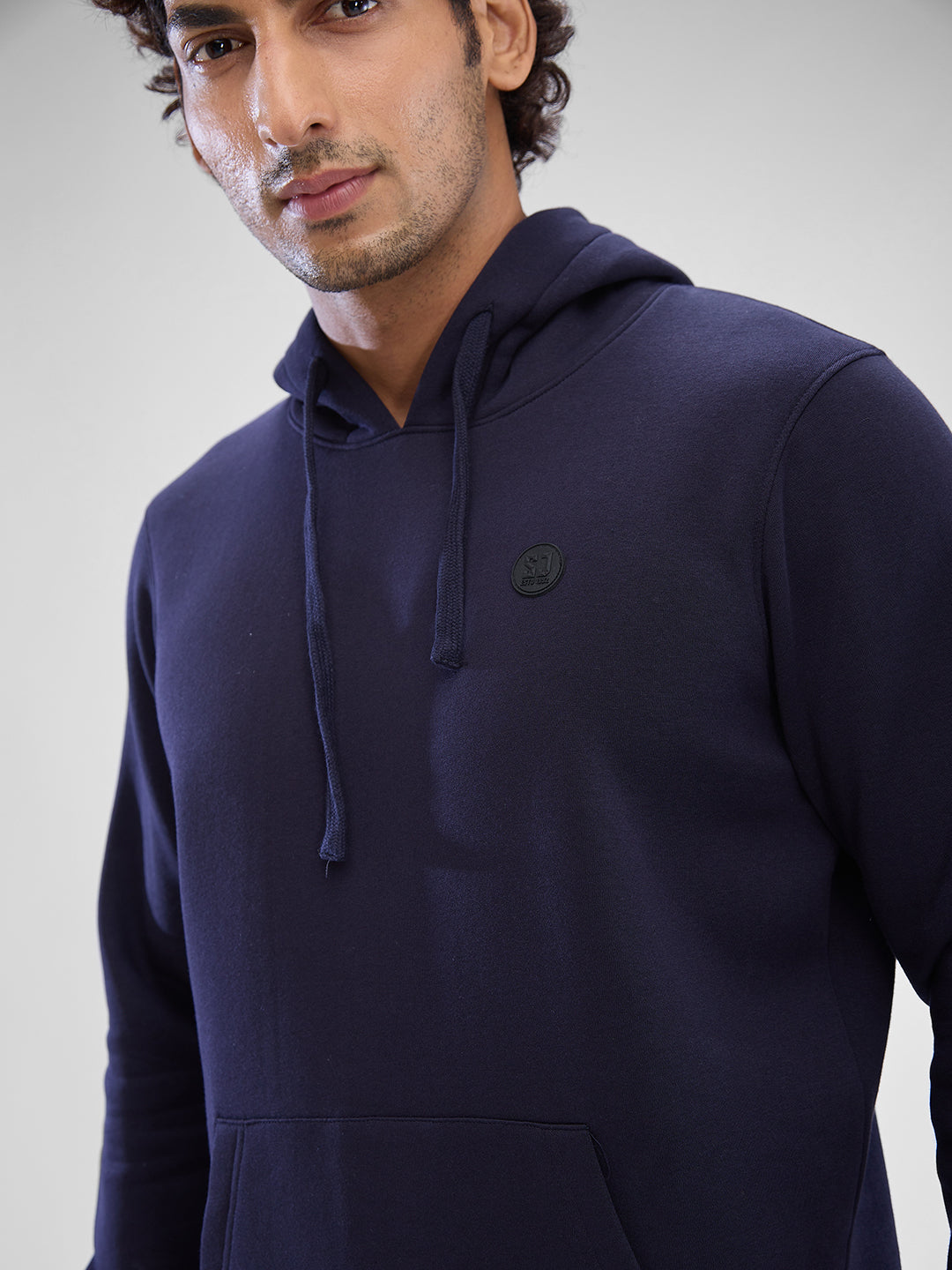 Spykar Navy Blue Cotton Poly Full Sleeve Sweatshirt For Men