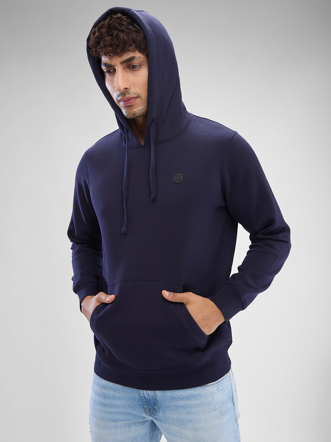 Spykar Navy Blue Cotton Poly Full Sleeve Sweatshirt For Men