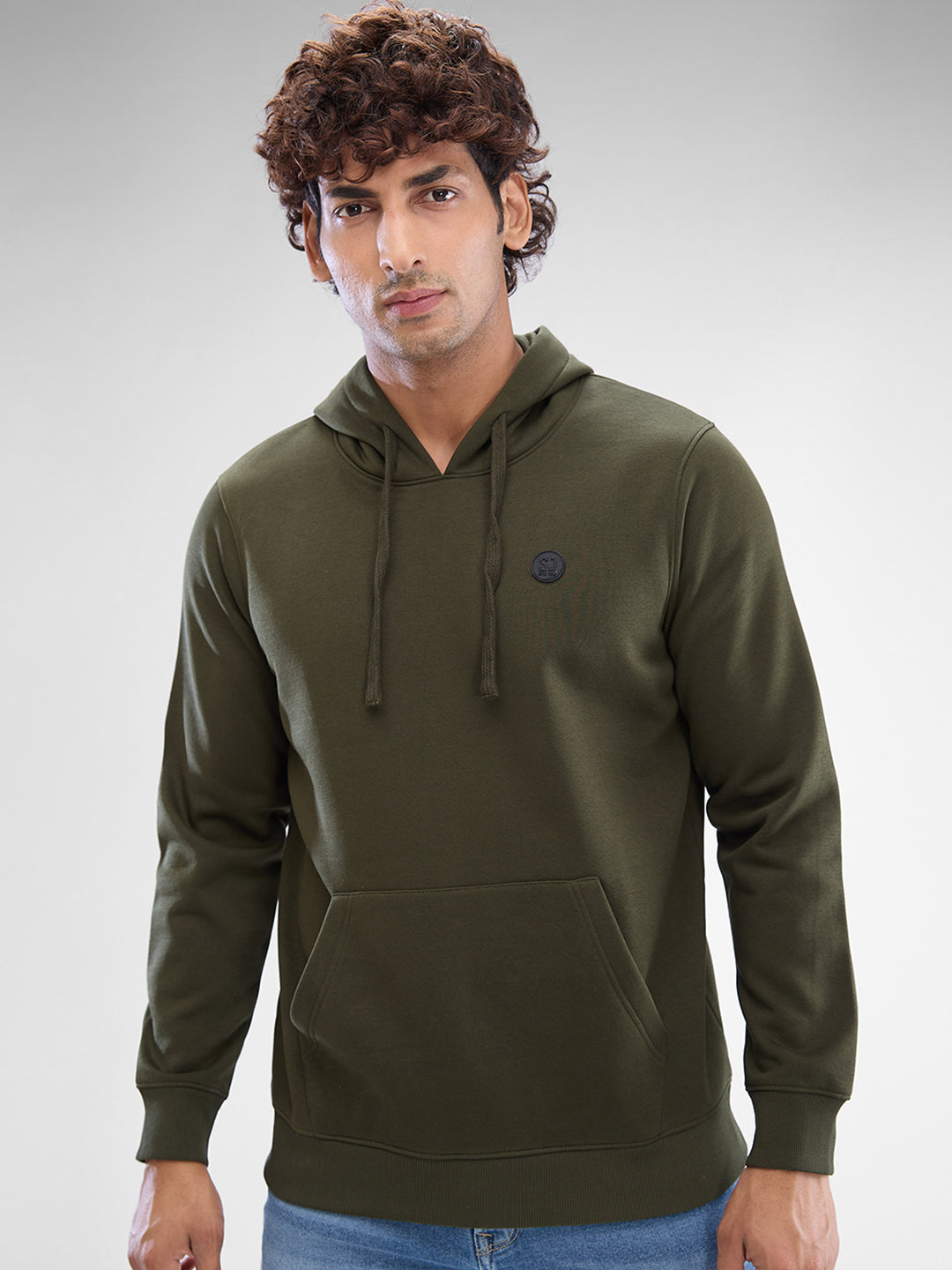 Spykar Rifle Green Cotton Poly Full Sleeve Sweatshirt For Men