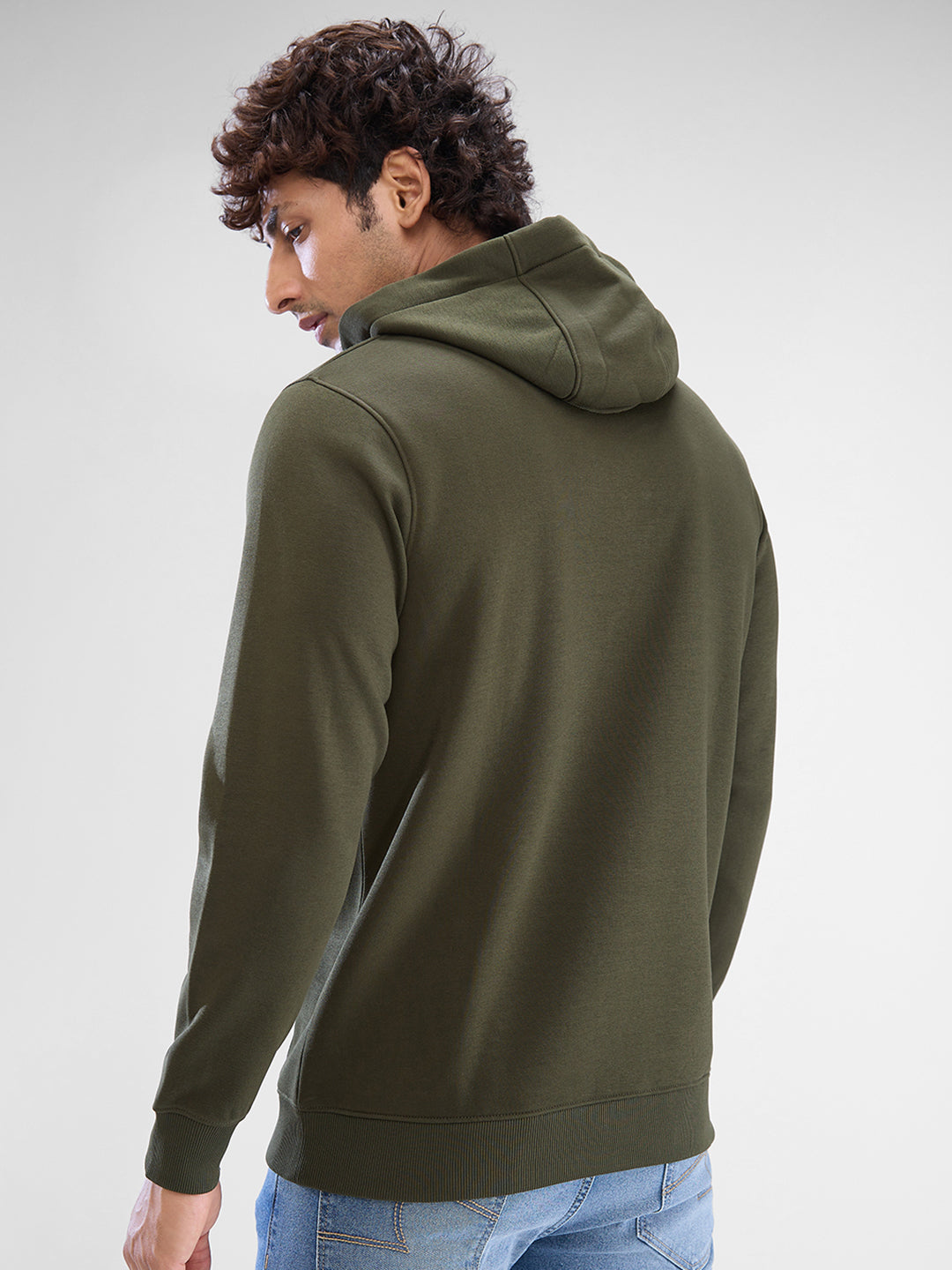 Spykar Rifle Green Cotton Poly Full Sleeve Sweatshirt For Men