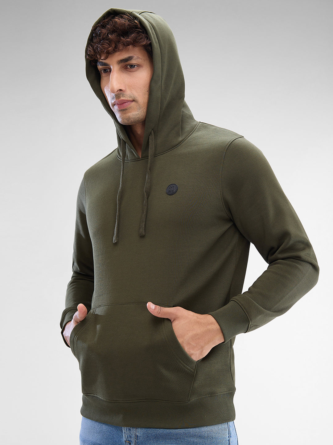 Spykar Rifle Green Cotton Poly Full Sleeve Sweatshirt For Men