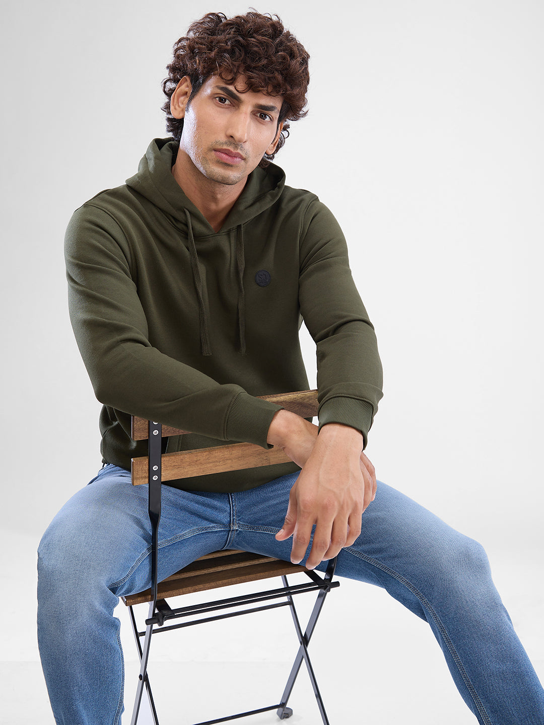 Spykar Rifle Green Cotton Poly Full Sleeve Sweatshirt For Men