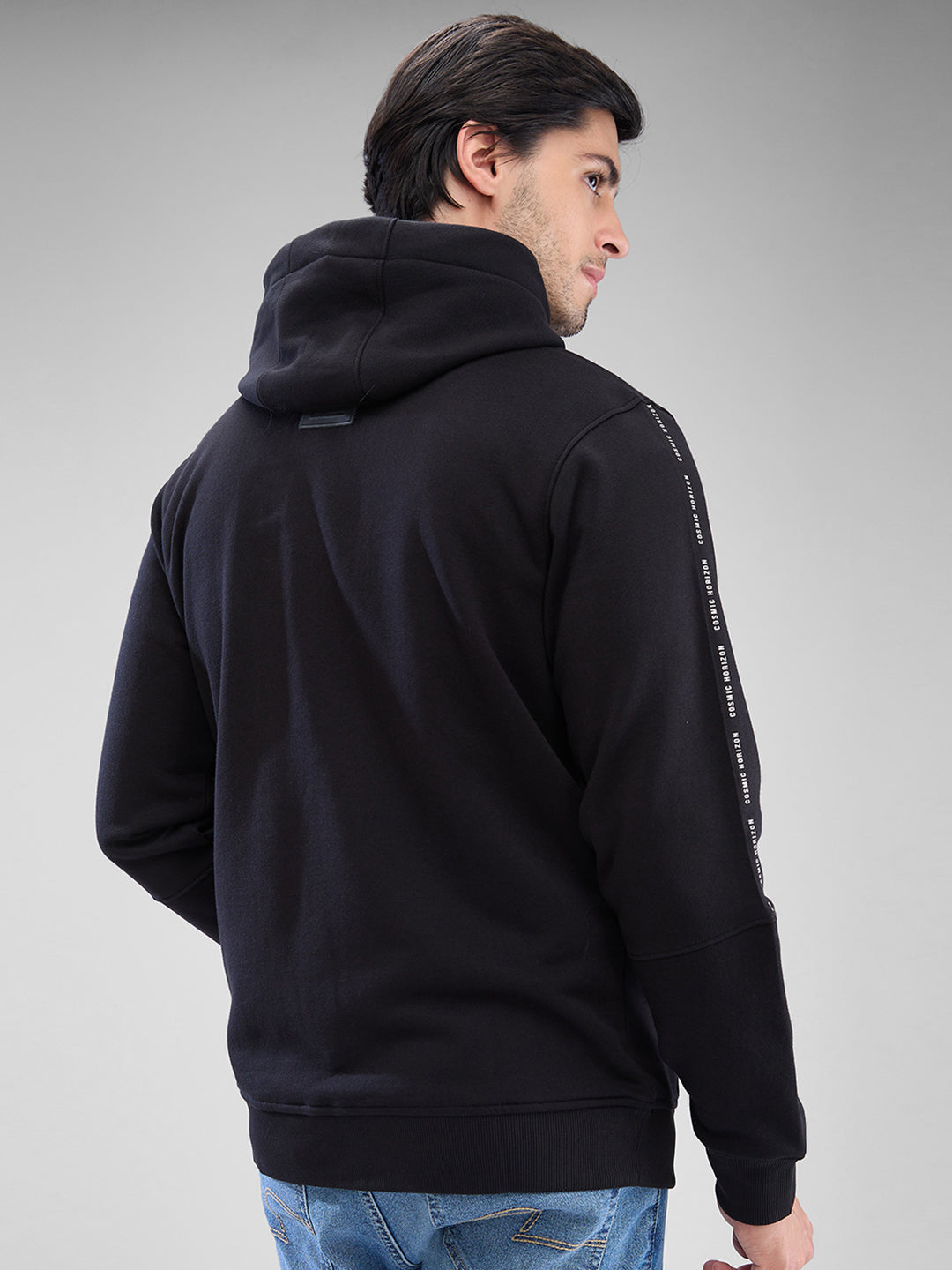 Spykar Black Cotton Poly Full Sleeve  Sweatshirt For Men