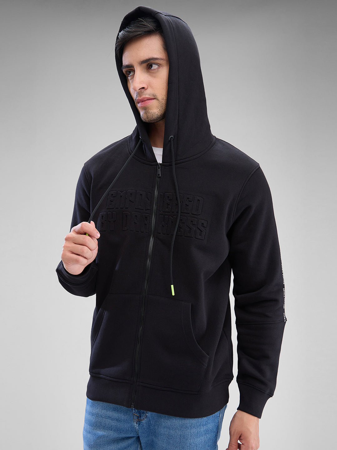 Spykar Black Cotton Poly Full Sleeve  Sweatshirt For Men