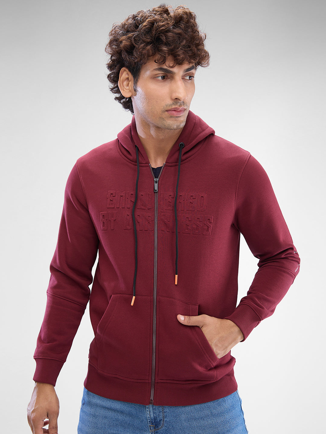 Spykar Wine Red Cotton Poly Full Sleeve  Sweatshirt For Men