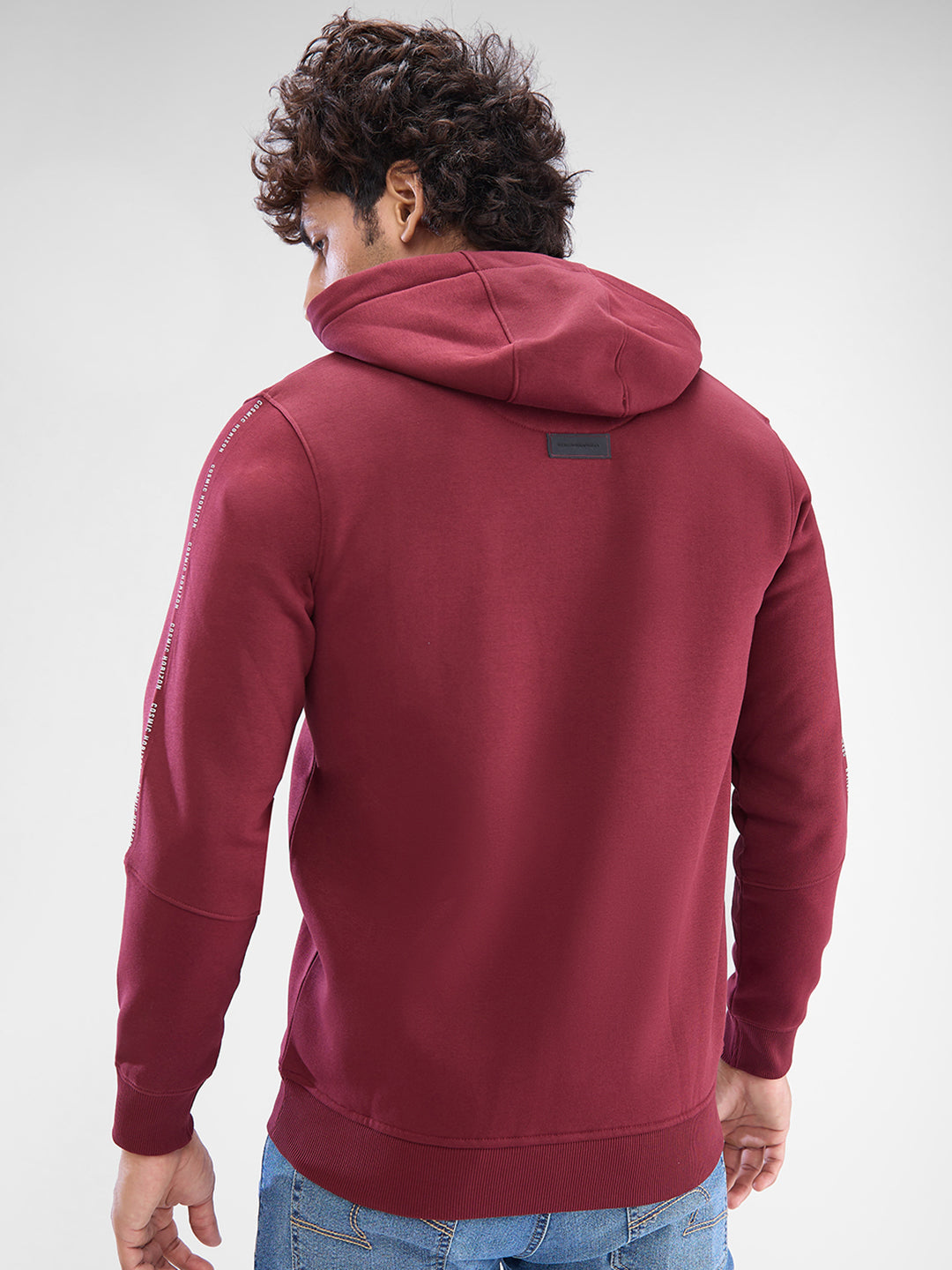 Spykar Wine Red Cotton Poly Full Sleeve  Sweatshirt For Men