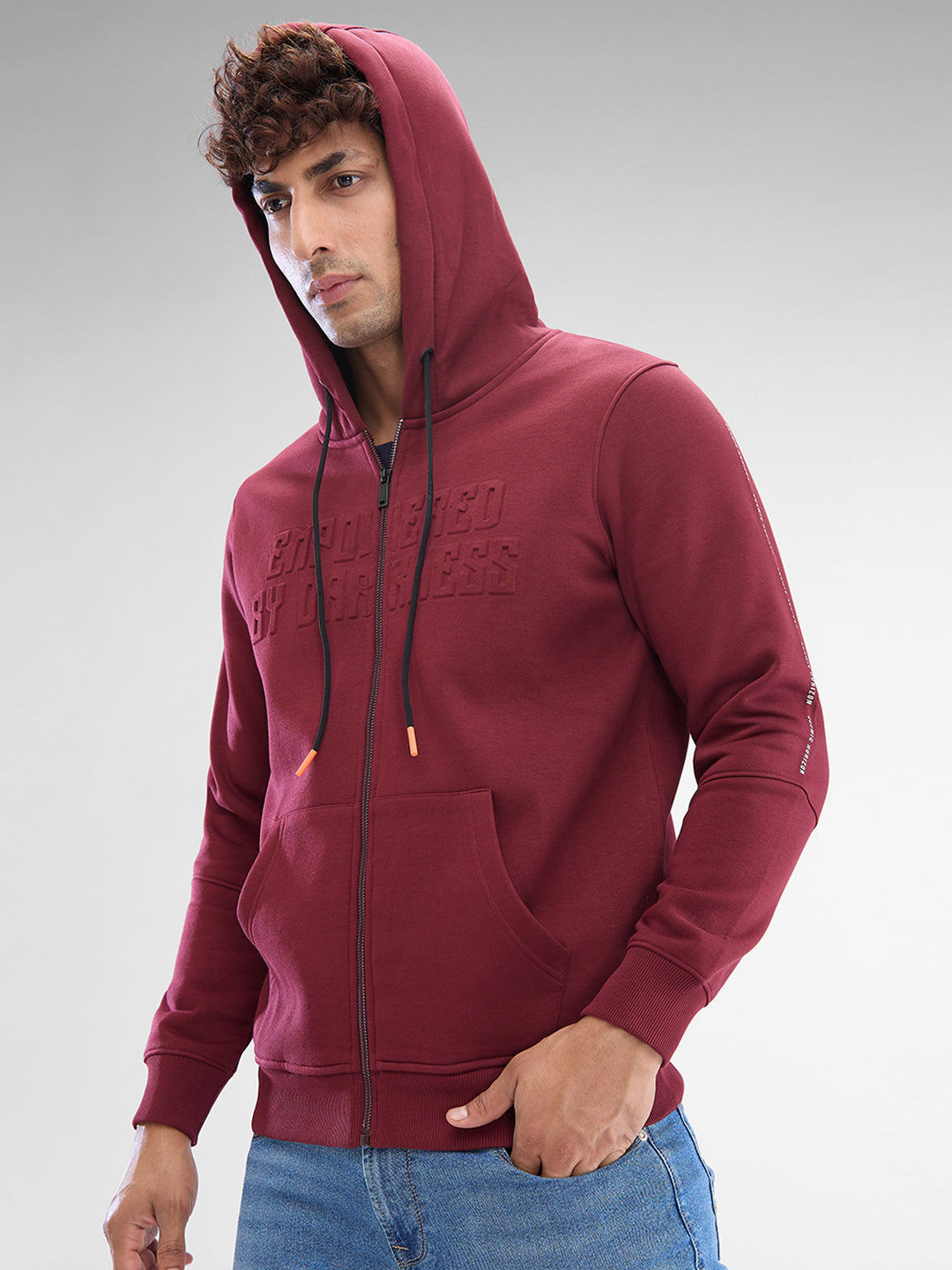 Spykar Wine Red Cotton Poly Full Sleeve  Sweatshirt For Men