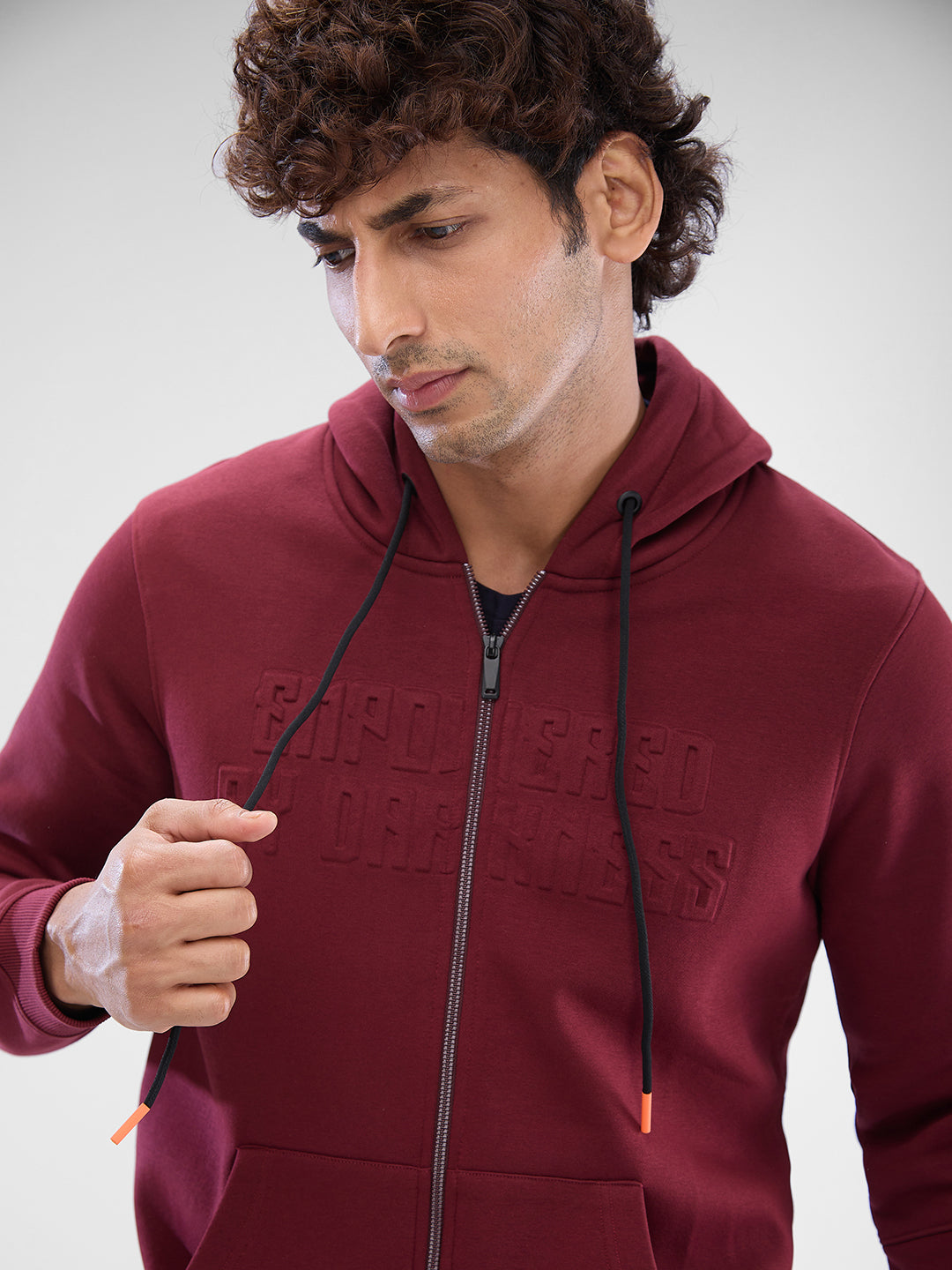 Spykar Wine Red Cotton Poly Full Sleeve  Sweatshirt For Men