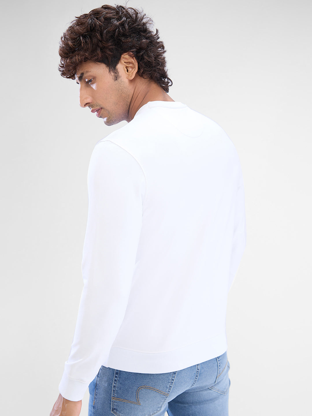 Spykar White Cotton Poly Full Sleeve  Sweatshirt For Men