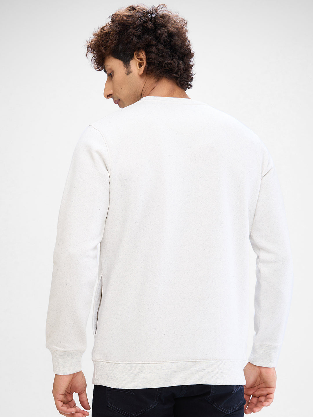 Spykar White Cotton Poly Full Sleeve Sweatshirt For Men