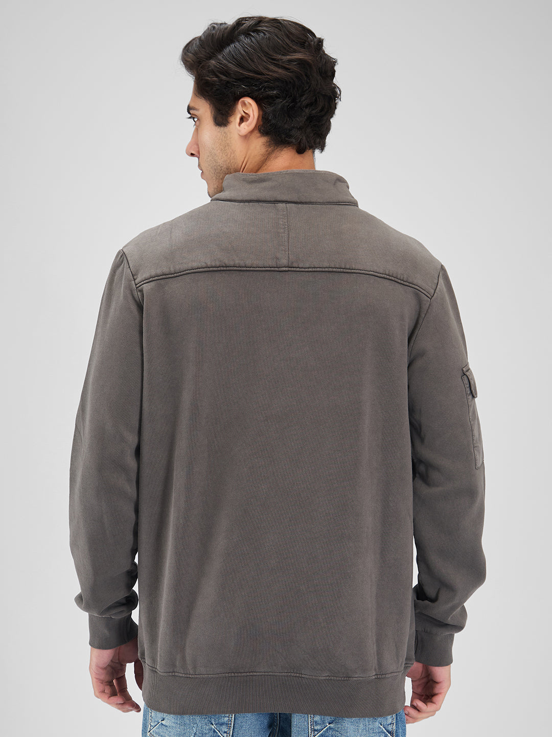 Spykar Men Solid Gray Regular Fit Full Sleeves Sweat Shirts