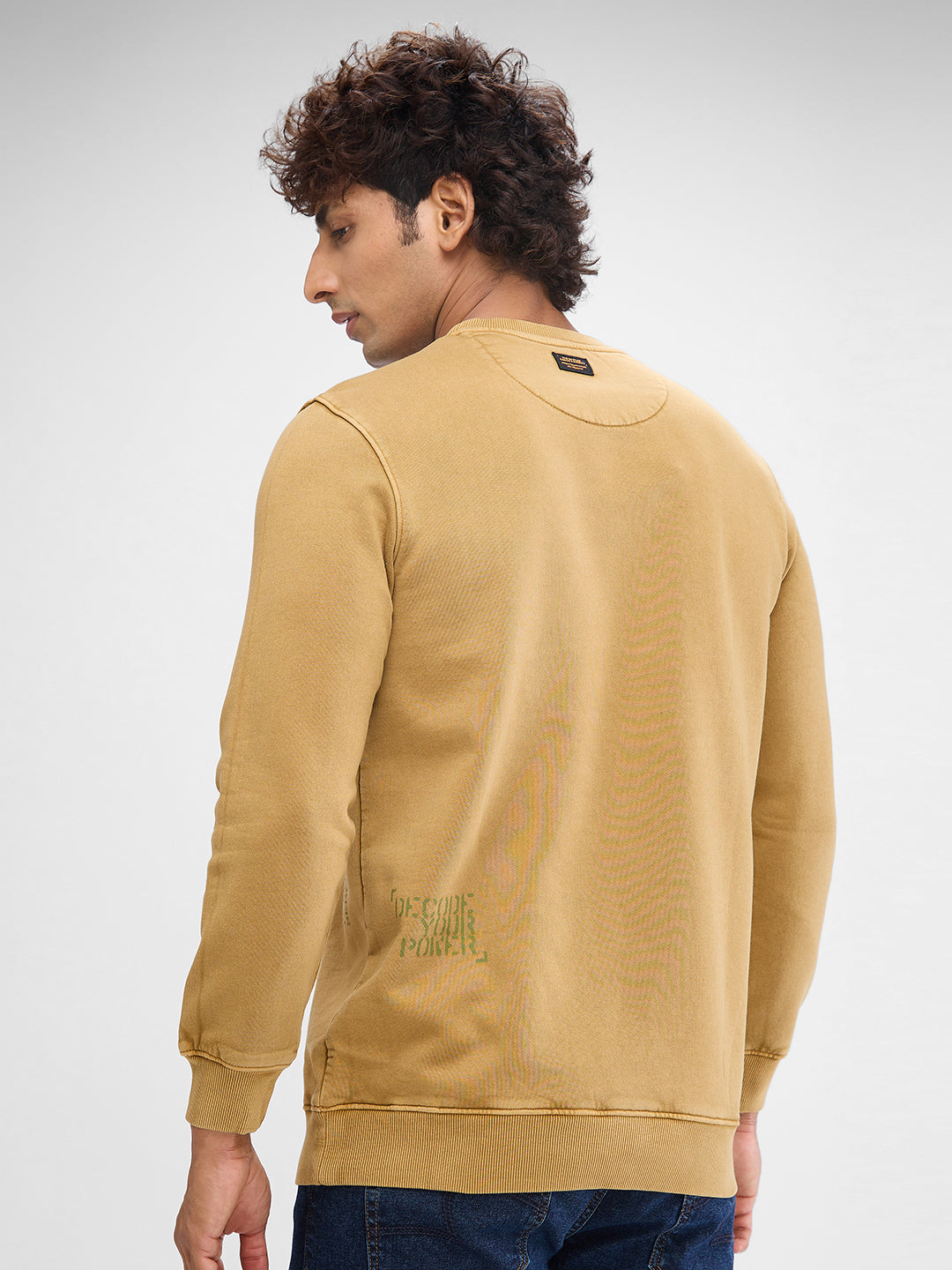 Spykar Khaki Cotton Full Sleeve Sweatshirt For Men