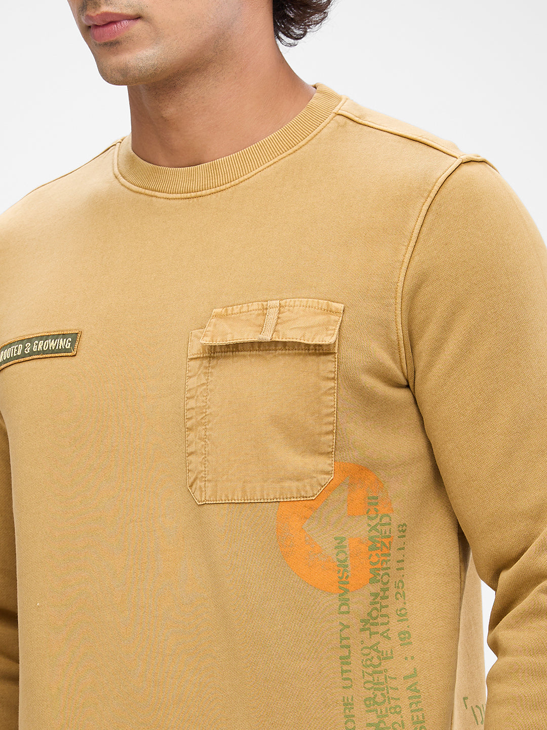 Spykar Khaki Cotton Full Sleeve Sweatshirt For Men