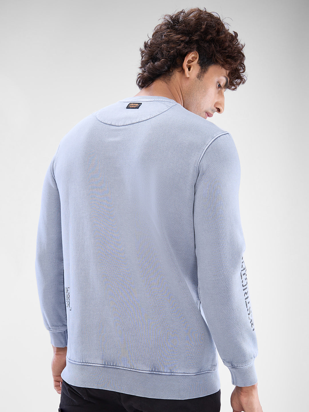 Spykar Light Grey Cotton Full Sleeve Sweatshirt For Men