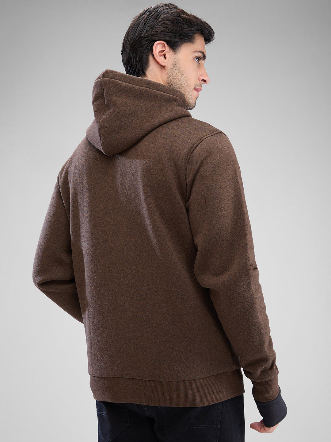 Spykar Brown Melange Fleece Full Sleeve Sweatshirt For Men