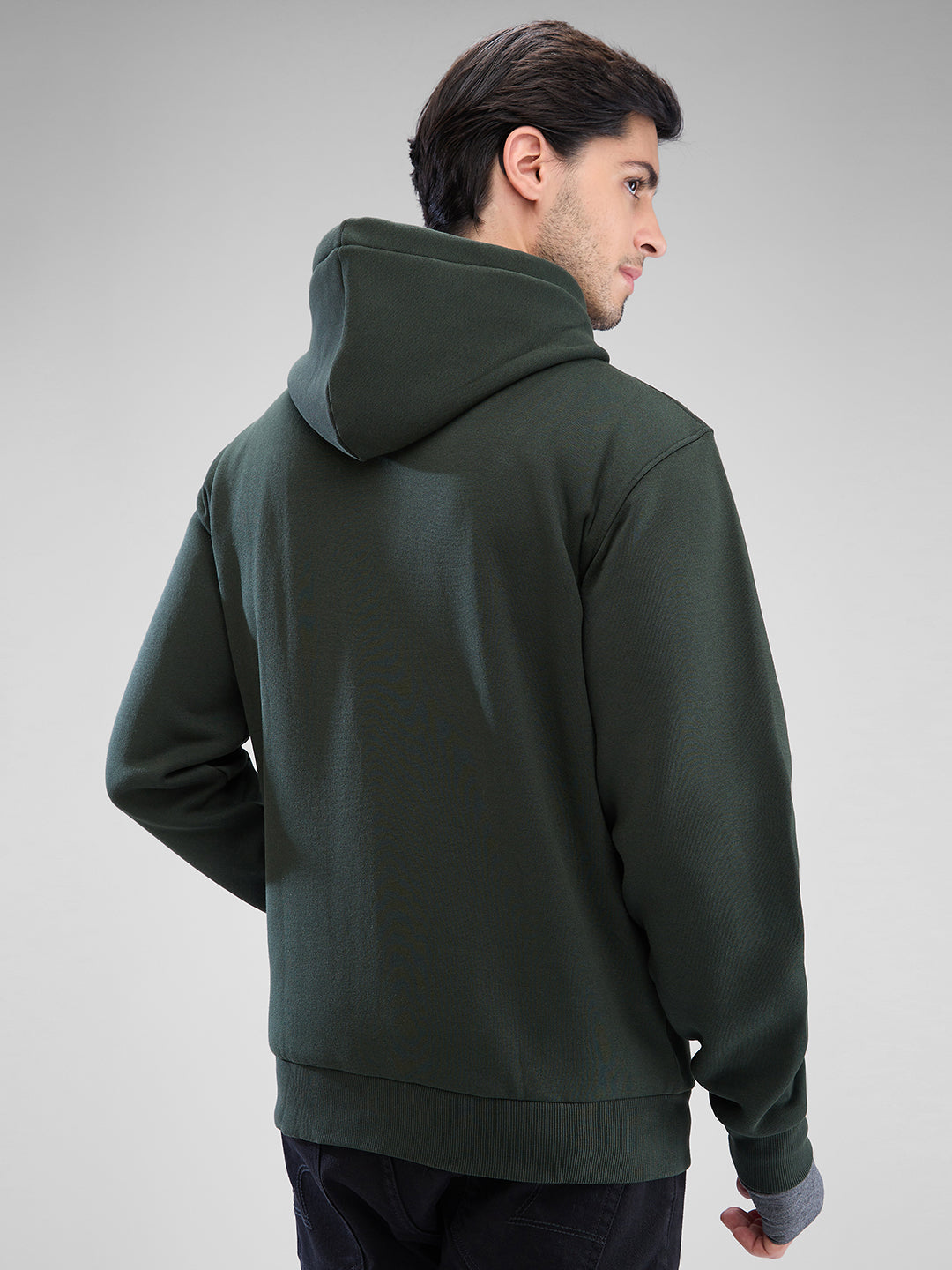 Spykar Rifle Green Fleece Full Sleeve Sweatshirt For Men