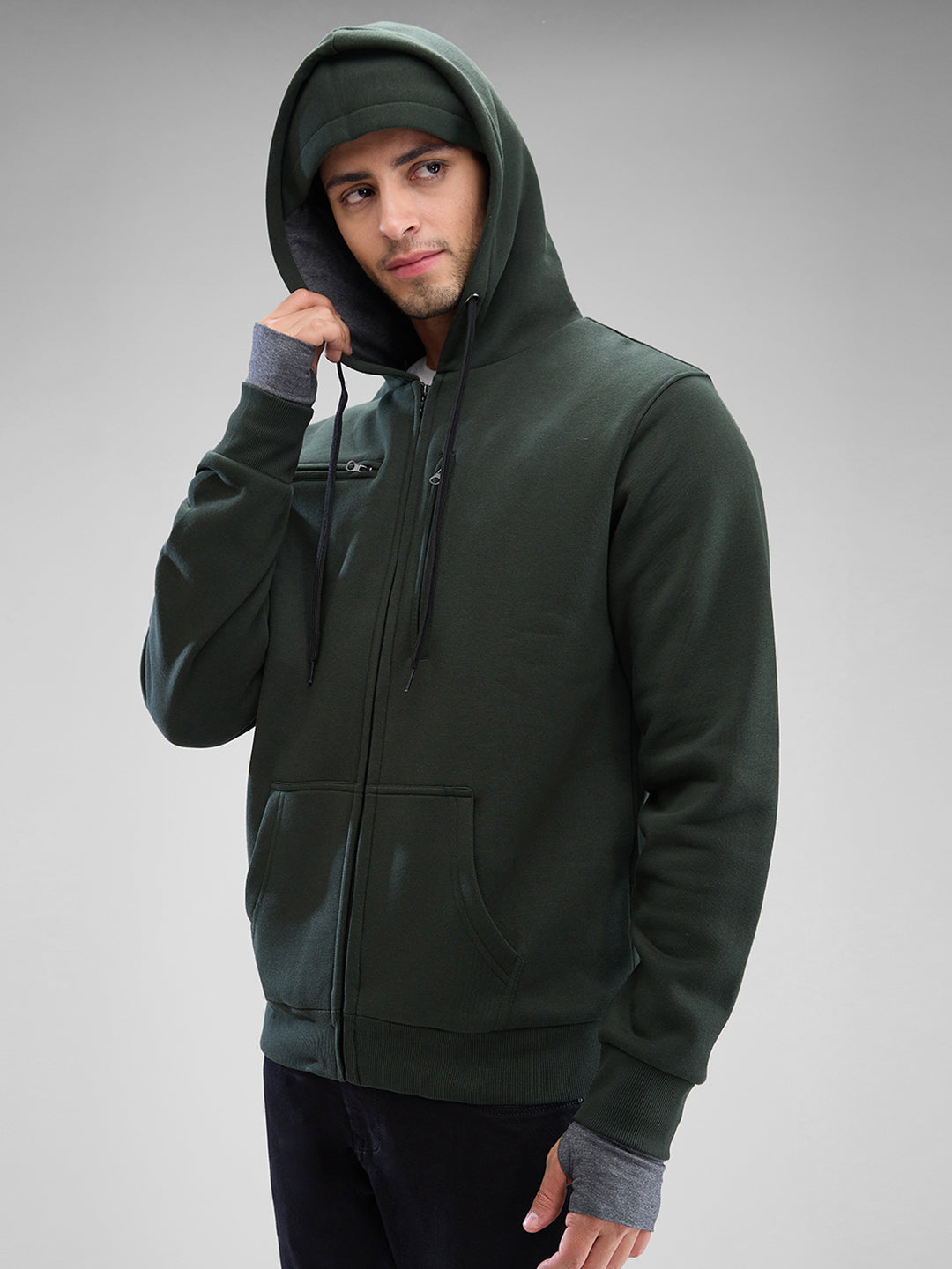 Spykar Rifle Green Fleece Full Sleeve Sweatshirt For Men