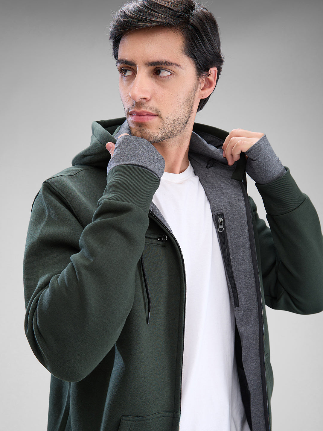 Spykar Rifle Green Fleece Full Sleeve Sweatshirt For Men