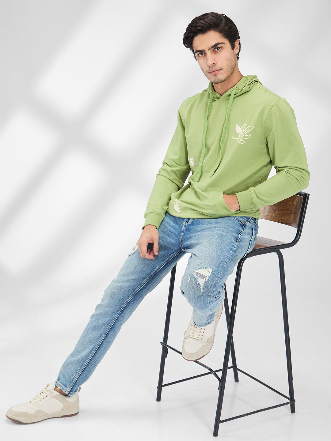 Spykar Men Solid Green Regular Fit Full Sleeves Sweatshirts