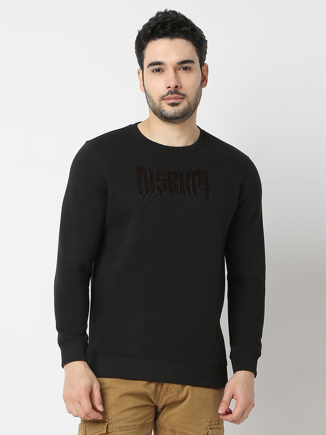 Spykar Black Slim Fit Full Sleeves Sweatshirt For Men